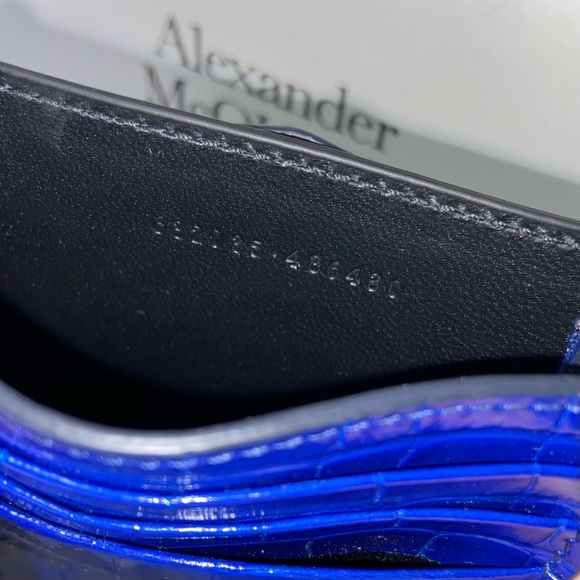 SOLD NWT $690 Alexander McQueen Skull Croc Leather Phone Bag Royal Blue - Picture 10 of 16